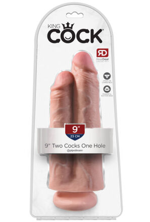 King Cock Podwójne Dildo 9" Two Cocks One Hole Light