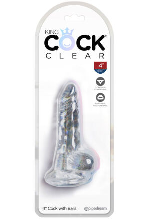 King Cock Transparentne Dildo Clear 4" Cock with Balls Clear