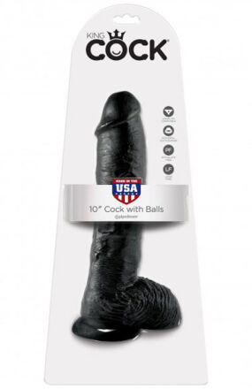 King Cock 10" Cock with Balls Black