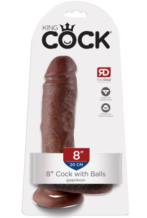 King Cock Dildo 8" Cock with Balls Brown