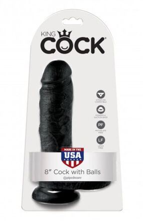 King Cock 8" Cock with Balls Black