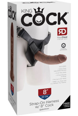 King Cock Strap on Harness with 8" Cock Brown