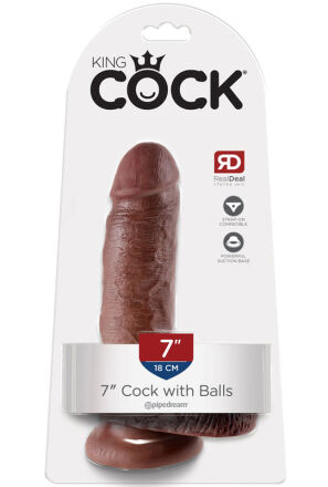 King Cock Dildo 7" Cock with Balls Brown