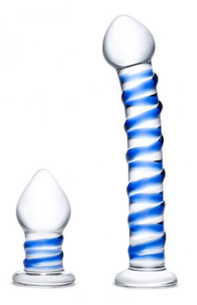 Zestaw szklane dildo i szklana zatyczka Glas Double Penetration Glass Swirly Dildo & Butt Plug Set 2 pcs