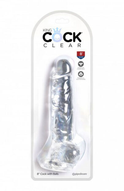 King Cock 8 Inch Cock with Balls Transparant