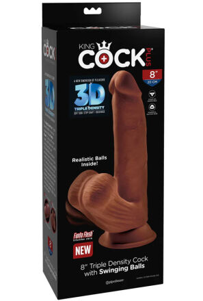 King Cock Dildo Plus 8" Triple Density Cock With Swinging Balls Brown