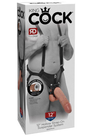 Szelki z uprzężą i dildo King Cock Pipedream 12 Hollow Strap on Suspender System Light